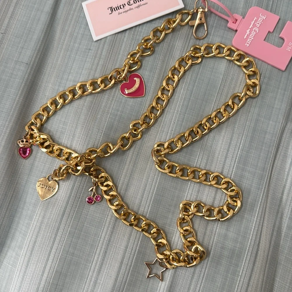 Beautiful and fun gold chain metal belt with 5 charms - size S/M - NWT